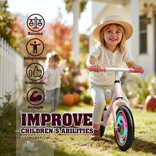 Bicicleta sin pedales para niños de 2 a 5 años ajustable rosa con luces 5
