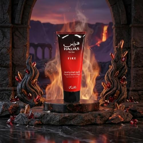 Image of RASASI Hawas Fire For Men 3 Piece Gift Set Eau De Parfum Spray, Face & Beard Wash & Shower Gel 100ml (3.4 Oz)