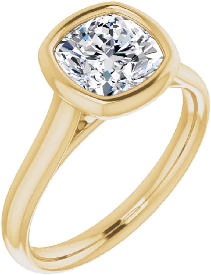 1CT-3CT Cushion Cut Engagement Ring Solitaire Bezel Moissanite Anniverasary Ring for Women Promise Gifts for Her 925 Silver/10K/14K/18K Gold