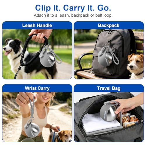 Image of 2-in-1 Dog Water Bottle with Foldable Bowl, Portable Leak-Proof Pet Travel Water Dispenser, Stainless Steel Dog Hydration Bottle for Walking, Hiking, Small Dogs & Puppies, Gray 10oz