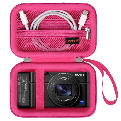 Image of Canboc Carrying Case for Sony RX100 VII / RX100 VI / RX100 V / RX100 IV / RX100 III Compact Digital Camera, Point and Shoot Vlogging Camera Bag, Zipper Mesh Pocket fits USB Cable, Batteries, Rosered