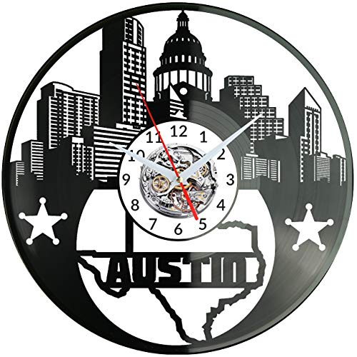 Horloge murale vinyle Austin Texas pour déco salon rétro - 5
