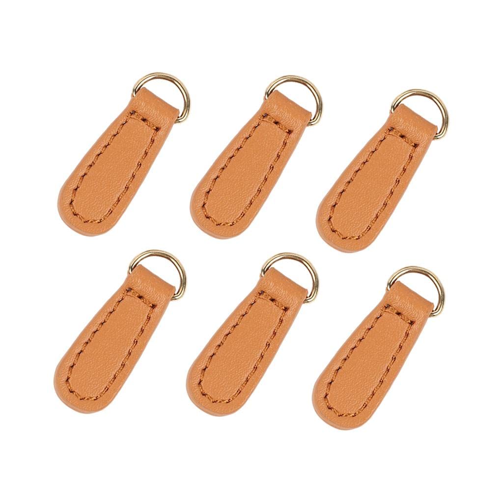 Milageto Brown 6Pcs Zipper Pull Pu Leather Zipper Tags Diy Craft For Backpack Bag Handbags Purses Supplies,