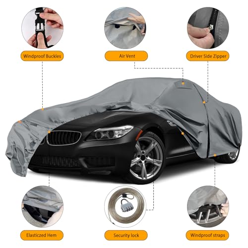 Image of Waterproof Premium Car Covers Replace for 2009-2025 BMW Z4, 10 Layers Heavy Duty All Weather Car Cover with Zipper Door, Windproof Bands for Snow Rain Dust Protection