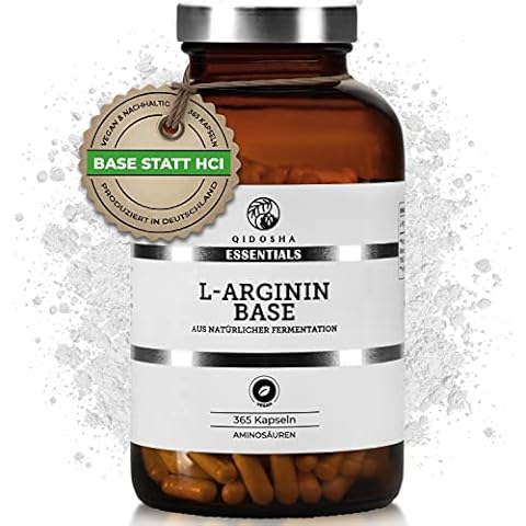 QIDOSHA® L Arginin Base Kapseln hochdosiert, 365 Kapseln im Glas, L-Arginin Base 500mg je Kapsel, rein pflanzliche Aminosäure L-Arginin Base Kapseln, 100% vegan Cover