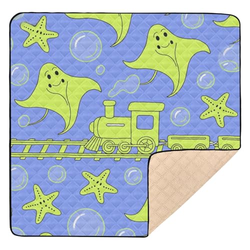 Animal Manta Ray - Alfombra de juego antideslizante grande para bebé, lavable, para bebés, niños pequeños, 50 x 50 pulgadas