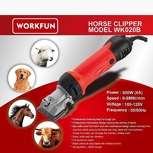 Professional Horse Clippers 600W with Two Sets of Blades for Horse Goat Cattle Pony and Large Thick Coat Animals