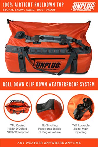 UNPLUG 155L Waterproof Duffel Bag -1680D Heavy Duty XL Waterproof Dry Bag for Camping Gear. Ideal Dry Bags for Boats , Waterproof Bag for Kayaks or All Weather Outdoor Products Utility Duffle Bag