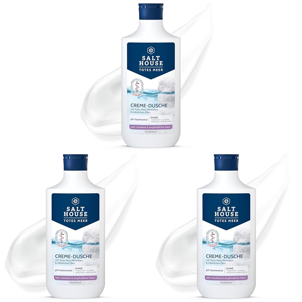 Salthouse Totes Meer Therapie Creme-Dusche, mit Aloe Vera & Mandelöl, für sehr trockene Haut und Spannungsgefühle, 250ml (Packung mit 3)
