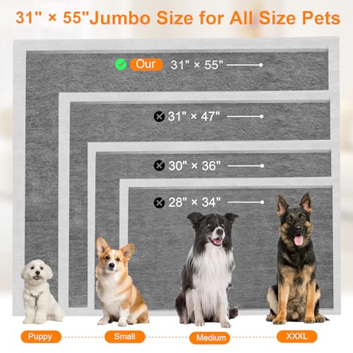 Image of Charcoal Puppy Pads 55 inchx31 inch, Ultra-Large Carbon Pee Pads for Dogs 100Count, Odor-Control Dog Pee Pads, 6-Layer Dog Training Pads, Ultra-Absorbent & Quick-Dry Black Puppy Pads
