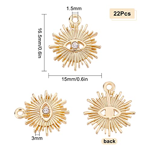 SUNNYCLUE 1 Box 22Pcs 18K Gold Plated Evil Eye Charms Bulk Rhinestone Charms for Jewelry Making Alloy Sun Charm Pendants Earring Necklace Bracelet Supplies Adult Craft - Image 2
