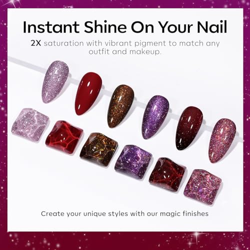 Image of modelones Gel Nail Polish Set 6 Colors Winter Dark Red Burgundy Brown Purple Glitter Gel Nail Polish Color Changing Sparkle Shimmer Polish Kit Soak Off UV Nail Art DIY Salon Gifts For Women Girl
