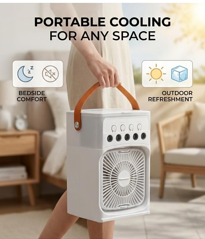 Image of Portable 360 Rotation USB-C Rechargeable 3 Fan Speeds Mini Air Cooler for Desk Room & Outdoor Use