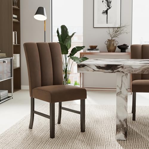 Image of Roundhill Furniture Cavira 7-Piece Modern Faux Marble Dining Set, Double Pedestal Table with 6 Upholstered Chairs