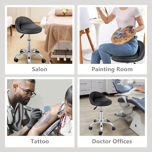 Image of Nova Microdermabrasion Rolling Stool with Wheels Swivel Salon Stool Adjustable Drafting Tattoo Office Chair for Massage Bar Kitchen Spa Shop with Thick Cushion (Black)