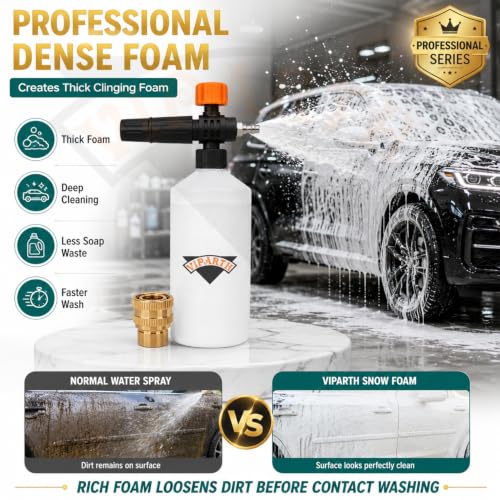 Image of Brass 1 Liter Bottle Professional Adjustable Snow Foam Lance /Cannon With 1 /4 inch Quick Release Connector | For High Pressure Washer | 1 Microfiber Cloth | Orange