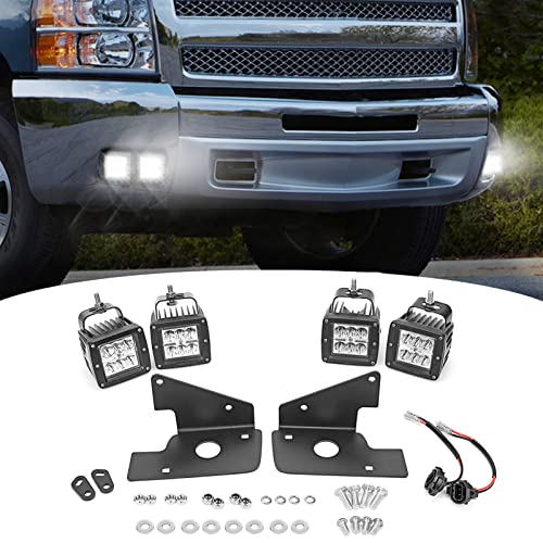 Dasen 3 inch 24W LED Fog Light Pods & Front Hidden Bumper Mounting Bracket Kit Compatible with Silverado 1500 2007-2013, Fit Silverado 2500 2007-2014