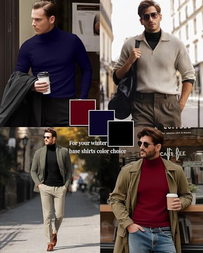 Ficerd 3 Pack Men's Turtleneck Shirts, Long Sleeve Cotton Pullover Sweaters Mock Neck Knitted T Shirt Basic Slim Fit Tee Tops4