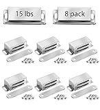 Onarway Magnetic Door Catch 15 lbs Pull Strong Magnet Cabinet Latches Magnetic Hardware Stainless Steel Chrome Door Closer for Bathroom Kitchen Sliding Door Window Cupboard (8 Pack-Strength 6KG)