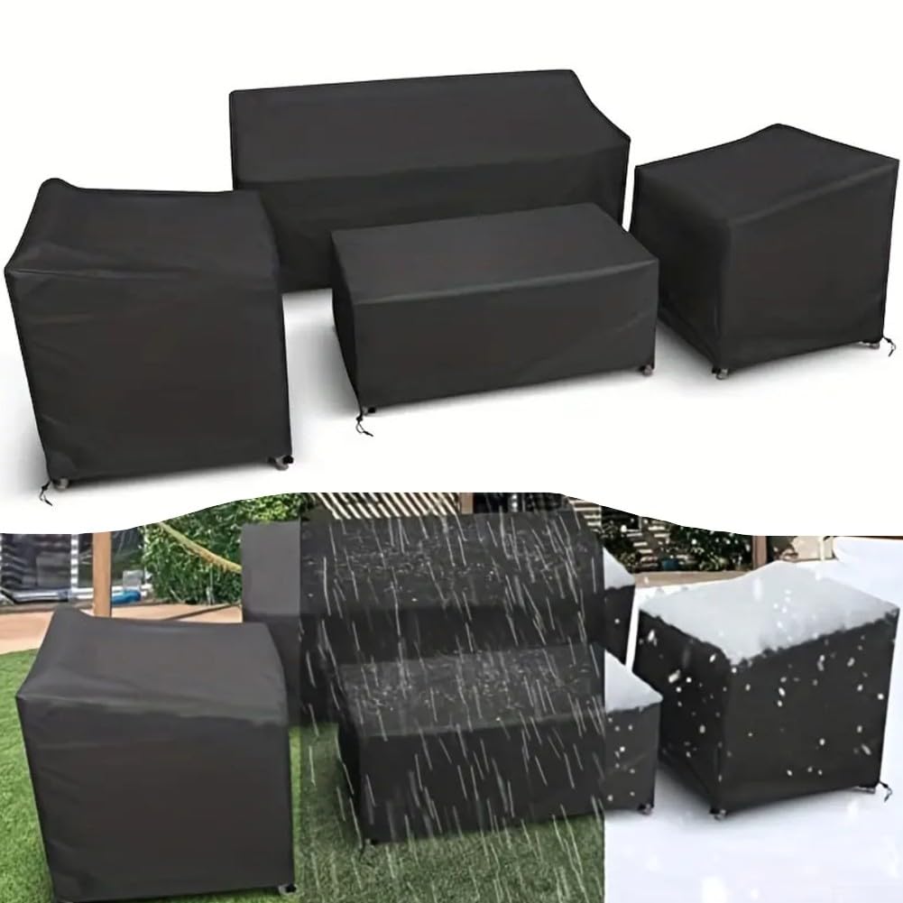 Lot de 4 housses de meubles d'extérieur en tissu Oxford 210D imperméable à l'eau et à la poussière avec cordons de serrage réglables et sangles de fermeture à clic