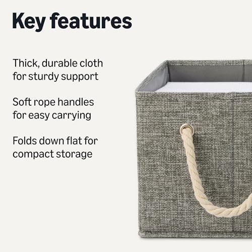 Image of Amazon Basics Foldable Storage Bins with Rope Handles, Closet Organizers, Storage Baskets for Organizing, Large, Charcoal, 3-Pack