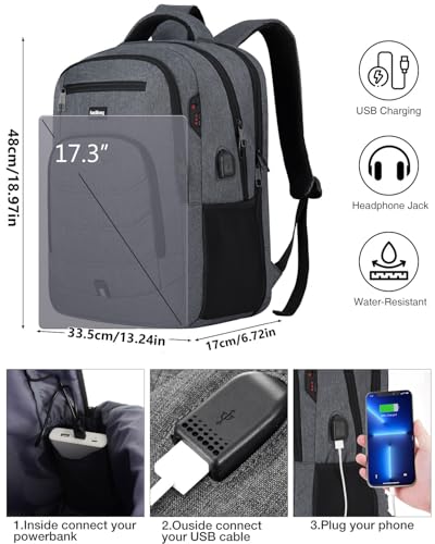 Image of kadilong Laptop Backpack for Men,School Backpack for Teens Boys Extra Sturdy 17,3 Inch School Book Bag with USB Port for College Business,Water Resistant