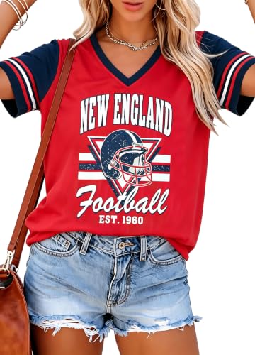 Football Shirt Game Day Shirts - Women NEW ENGLAND V Neck Sport Fans Tops