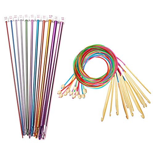 23 Pcs Tunisian Crochet Hooks Set,11pcs Tunisian Afghan Aluminum Knitting Needles Set 2mm-8mm+12 Sizes Single Point Afghan Tunisian Crochet Hooks Set,3.0mm-10.0mm (27cm Aluminum Knitting Needles)