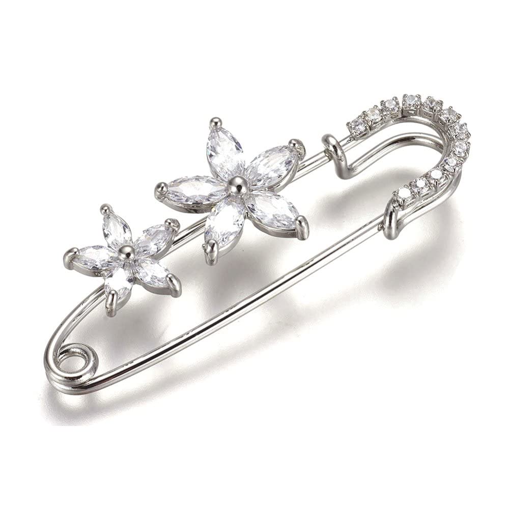 Via Mazzini Platinum Plated Traditional American Diamond Flower Brooch Cum Saree Pin for Women and Girls (Brooch0517) (B0BSR2V5SR) Amazon Price History, Amazon Price Tracker