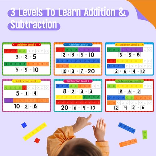 Image of Math Linking Cubes, 100 Math Cube Manipulatives with 30 Learning Activities plus 192 Reusable Stickers, Number Counting Blocks Snap Linking Math Counters, Fun & Educational Pre-K Counting Blocks