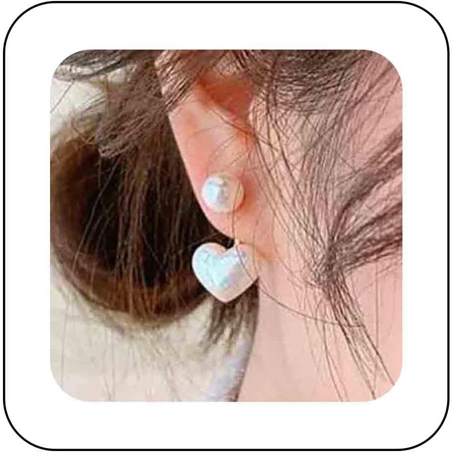 Boho Heart Pearl Ear Jacket Earrings Gold Pearl Heart Studs Earrings Pearl Front Back Earrings Love Heart Earrings Jewelry for Women