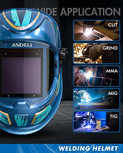 Andeli Welding Helmet,Welding Hood Auto Darkening With Large Viewing Screen 3.94"X3.74",4 Arc Sensor Clear Vision True Color Welding Mask,Comfortable Lightweight Welder Helmet(Star Blue) #TOP1