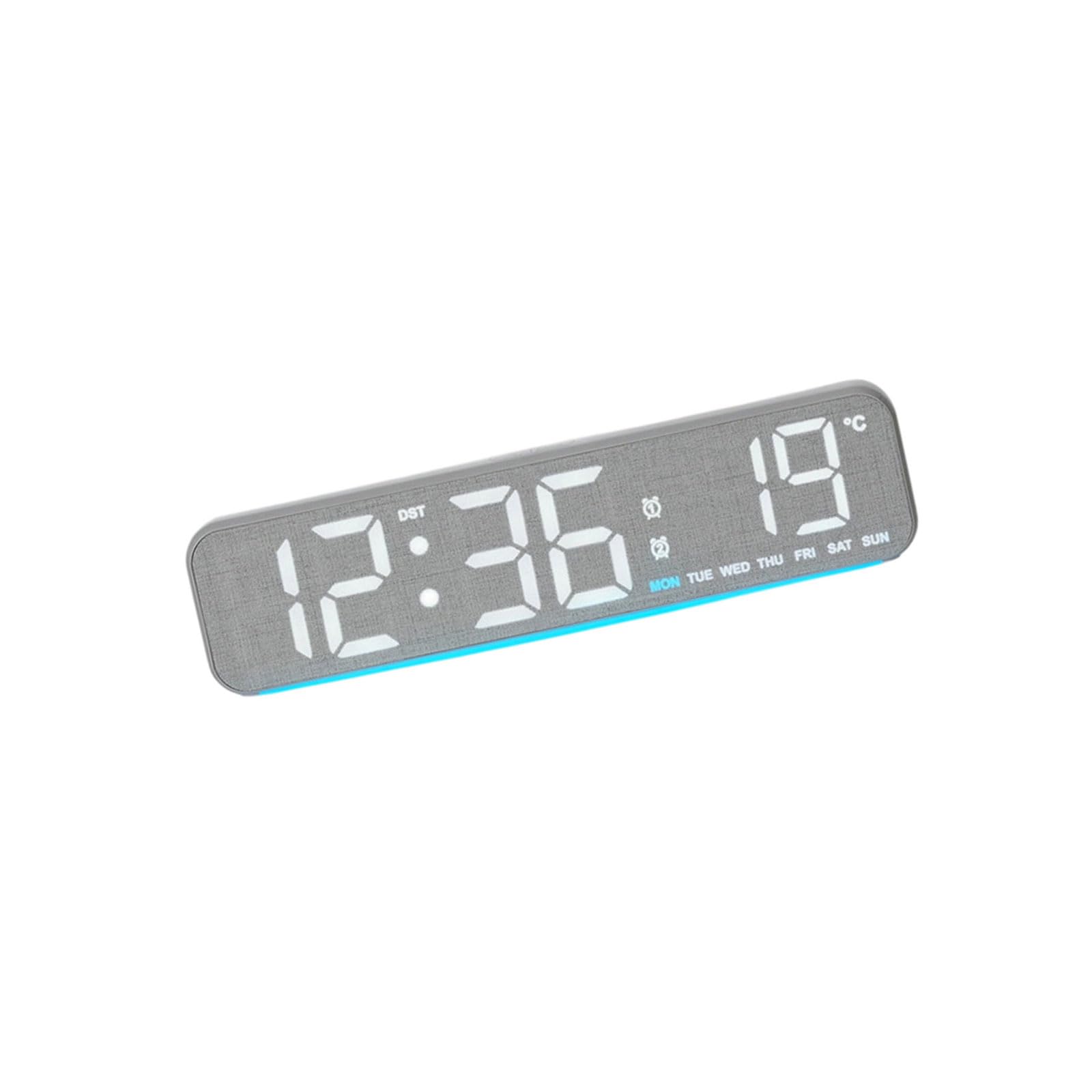 NMFLAB Stylish Wooden Grains Electronic Clock with Adjustable Brightness Quiet Operations Temperature Display Ambients Lighting Quiet Alarm Clock