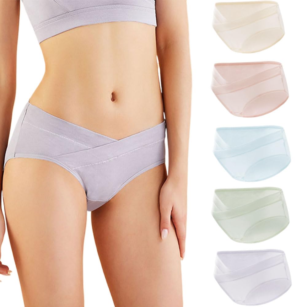 Oaygat5 Pack Women Maternity Knickers Maternity Panties Pregnancy Underwear Pregnancy Panties Low Waisted Knickers Cotton Pants Pregnancy Postpartum Underwear Under Bump Pants C Section Underwear