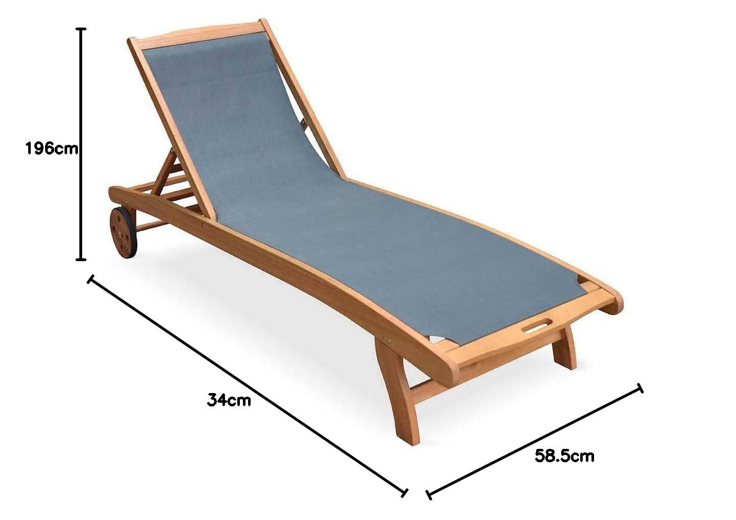 Set 2 lettini prendisole in legno multiposizione con ruote Antracite - 196x68x91 cm