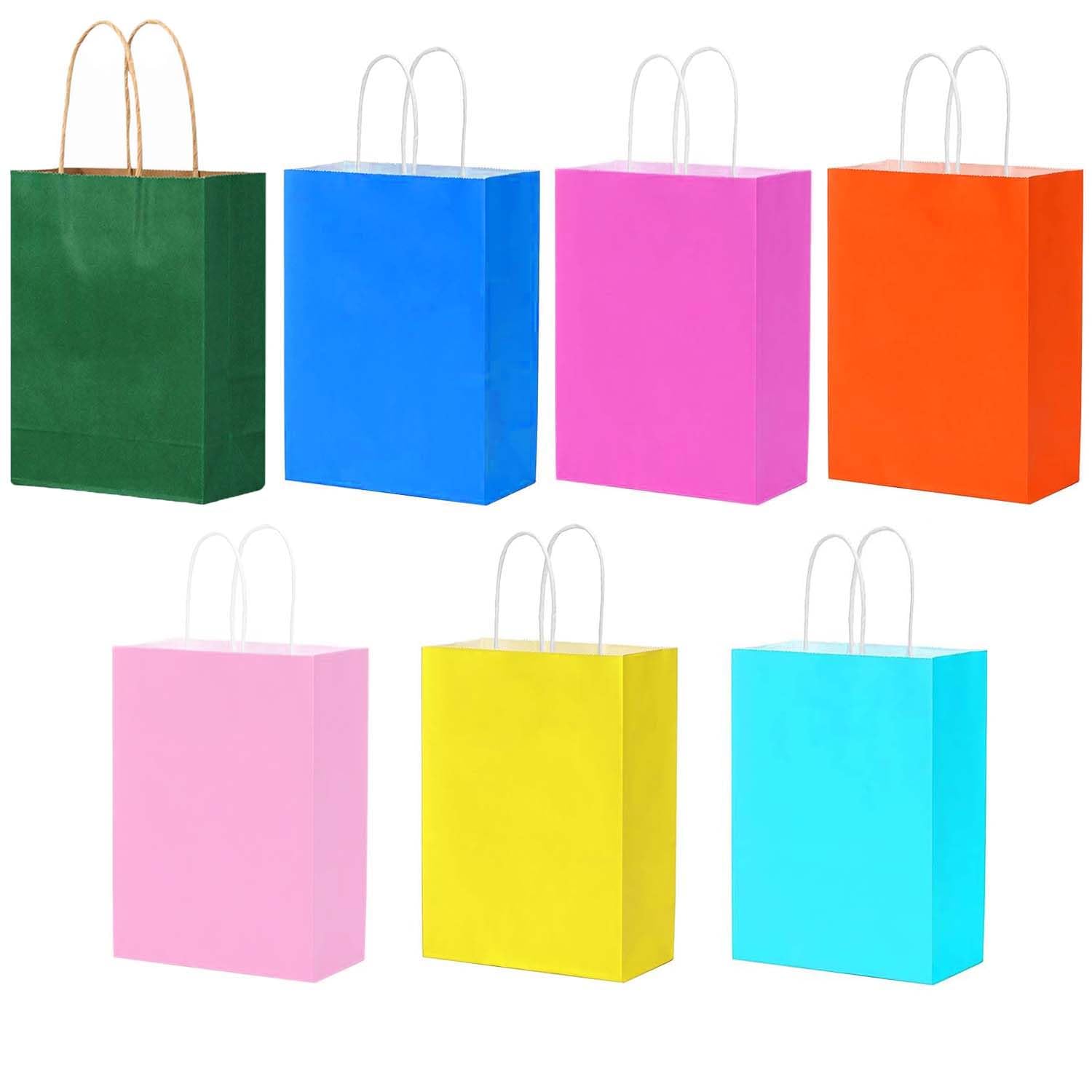 35 Pcs Paper Party Bags, Medium (27x20x12cm) Candy Gift Bags with Handles,7 Colors Kraft Bags for Kids and Adults Parties,Birthdays,Shopping,Celebrations,Wedding,Christmas（vivid colour）