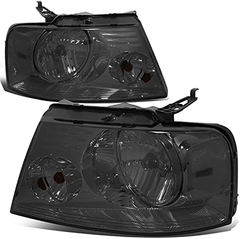 [Halogen Model] Factory Style Headlights Assembly Compatible with Ford F150 Lincoln Mark LT 2004-2008, Driver and Passenger Side, Chrome Housing Smoke Lens Clear Corner