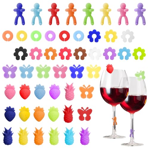 ZMDMAH 50 Stück Glasmarkierers, Glas Markierung TrinkgläSer, Glasmarker, GläSer Markieren, Glas Markierer, Glasmarkierer Silikon, Glass Marker, Glasmarkierer und AnhäNger für Weinglas, Tassen, Party