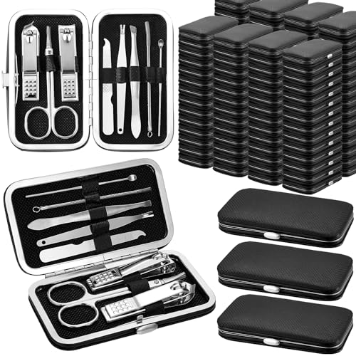 Leriton マニキュアキット 200個パック バルク 8イン1 グルーミングセット ステンレススチール 爪切りセット レザーケース付き ポータブル ペディキュアキット レディース メンズ マニペディセット 旅行 ホーム サロン ギフト ブラック