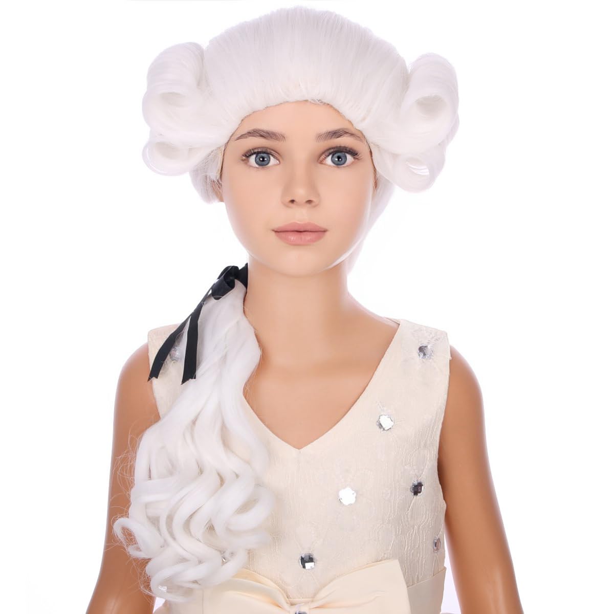 PATTNIUM Kids Judge Long Curly White Wig - Child Washington Lawyer Halloween Costume Cosplay