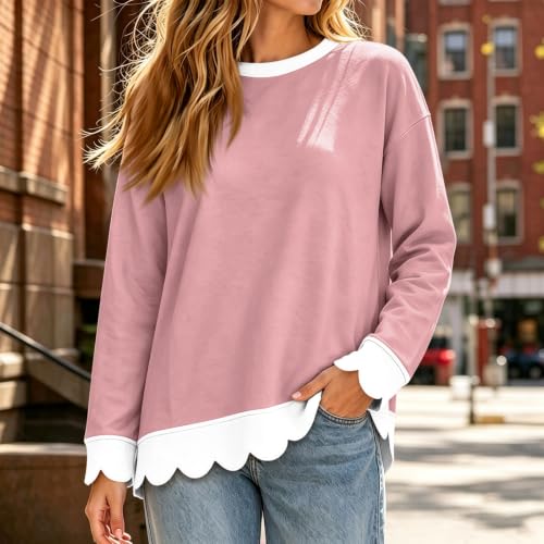 Fall Oversized Sweatshirt for Women Cotton Scalloped Hem Soft Pullover Tops - image 4