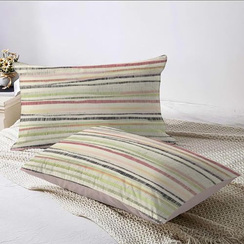 Housse de couette 240x260 zippée microfibre infroissable rayée vert riz - 6