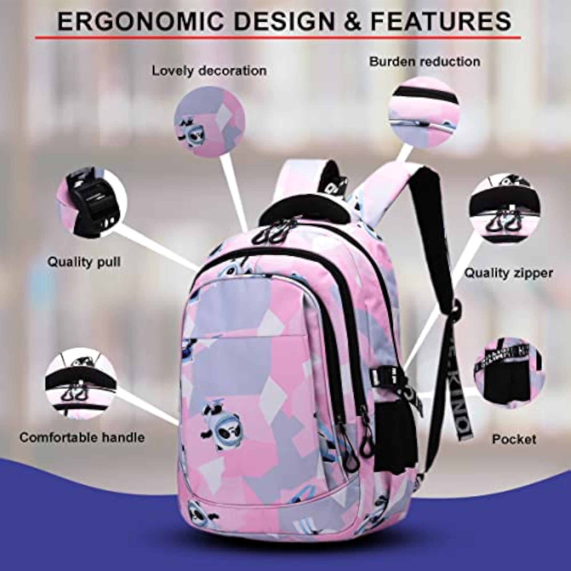 Stylish Water Resistant Heart Star Printed School Backpack, Gift