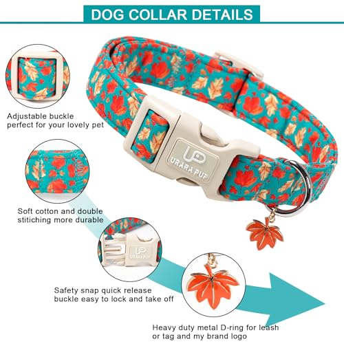 Image of Fall Dog Collar for Small Medium Large Dogs-Adjustable Autumn Leaf Print Dog Collar with Maple Charm, Cute Seasonal Pet Collars with Quick Release, Soft Durable Puppy Collars