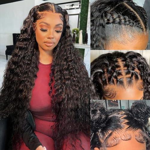 Newshion 13x6 Water Wave Lace Front Wigs Human Hair Pre Plucked Bleached Knots 200 Density Wet And Wavy Glueless Wigs Human Hair 28 Inch Hd Lace Frontal Wig With Baby Hair