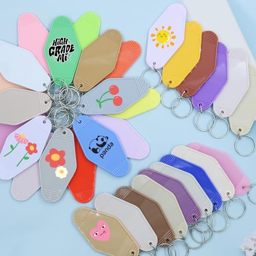 Image of LOTMER 20 /30 /40 /80 PCS Hotel Keychain Blank with Key Rings, 60 Colors Motel Key Chains for DIY Keychains