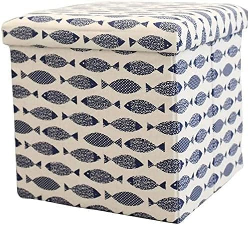 Tabouret repose-pieds cube avec rangement pouf ottoman pliable en coton lin