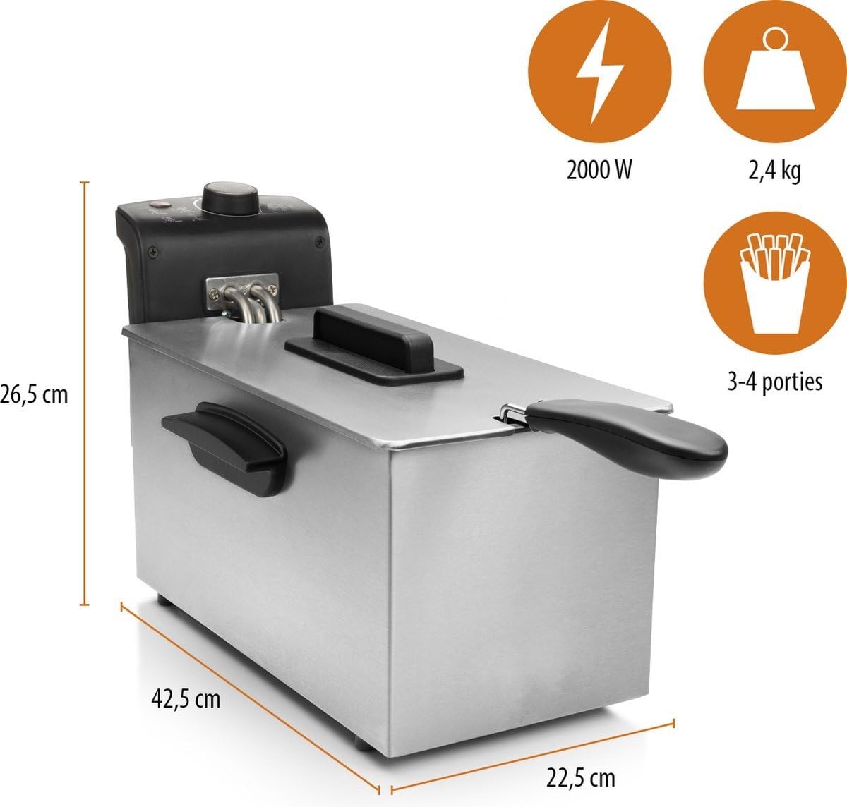 ROYALTY LINE, Friggitrice EFT2000L da 3 L 2000 W - Friggitrice elettrica con cestello da 15 L, timer preciso, tubo a riscaldamento rapido, facile da pulire, ideale per fritture gustose