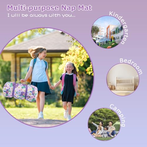 Image of Nap Mat with Removable Pillow and Soft Blanket, Lightweight Sleeping Bag, Travel Slumber (Blooming Flowers)