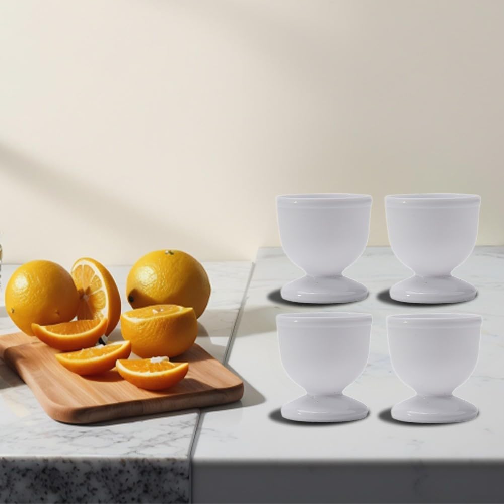 Set De 4 Hueveras De Plástico Blancas Apilables – Soporte Para Huevos Cocidos, Pasados Por Agua O Kinder – Ideal Para Cocina, Camping Y Desayunos – Material PP Lavavajillas